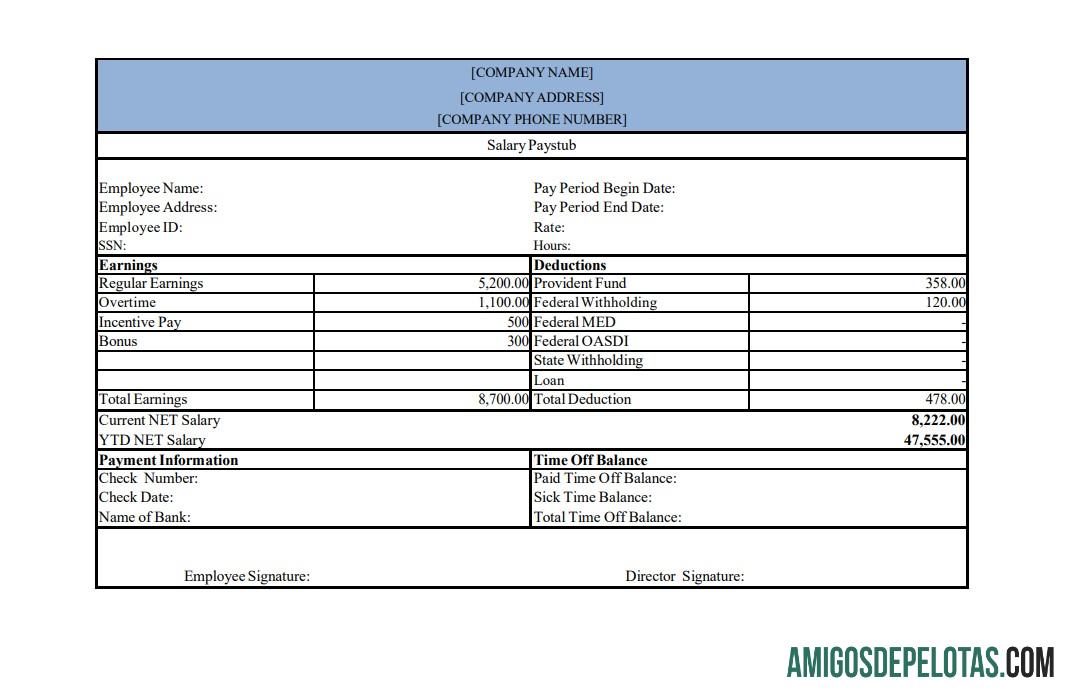 Imprimível Modelo de recibo de pagamento de salário, versão 2